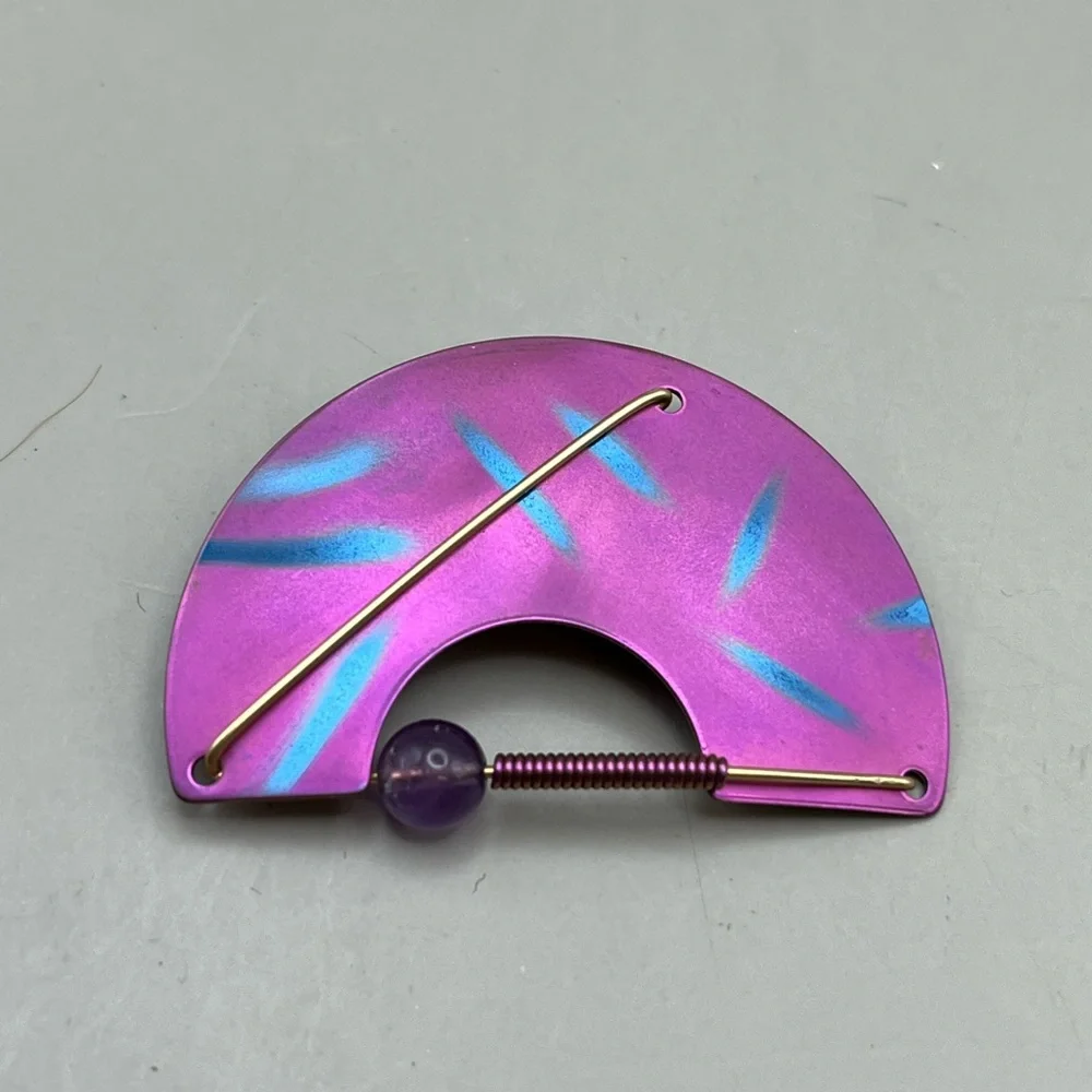 Purple and Blue Fan-Shaped Brooch